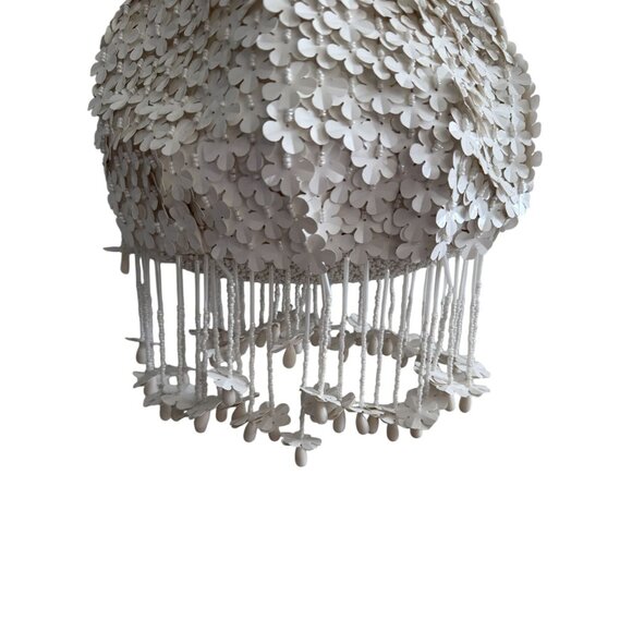 FLORAL White Appliqué Handbag With Beaded Fringe - Picture 7 of 8